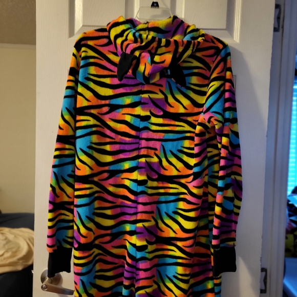 Womens USED Colorful Zebra Print Onesie - Picture 2 of 9